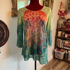Leoma Lovegrove Top Jolly Jellyfish! Pink & Green Beauty! Size Petite Medium